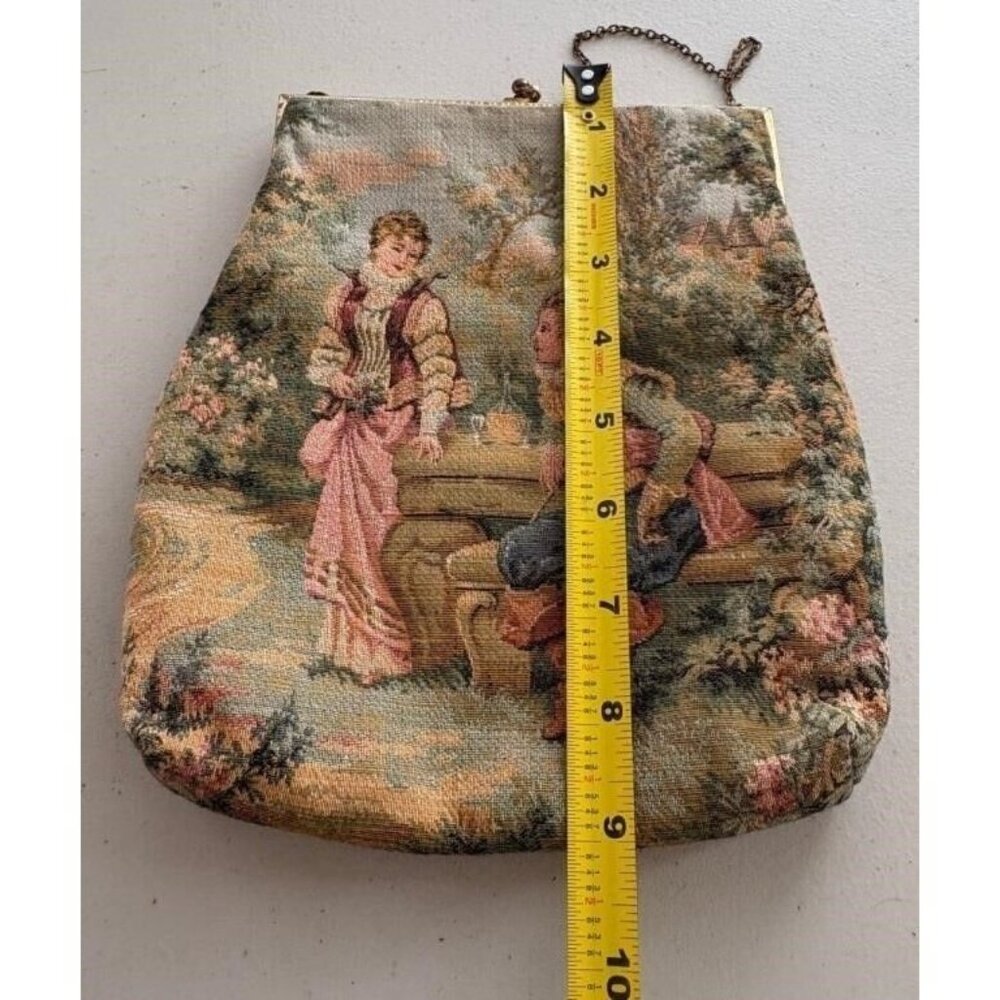 Antique Aubusson Victorian Tapestry Purse Romantic Couple Kisslock Handbag - Picture 11 of 11